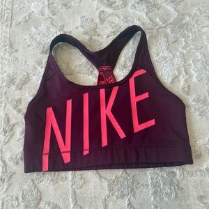 Nike Women's Deep Burgundy Sports Bra with Pink Logo